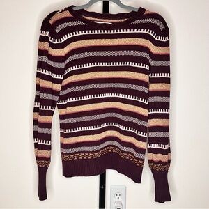 Loft metallic scallop striped knit sweater.